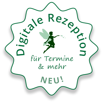 Weisser Badge: Digitale Rezeption - NEU! - Termine und mehr - DocFee Logo